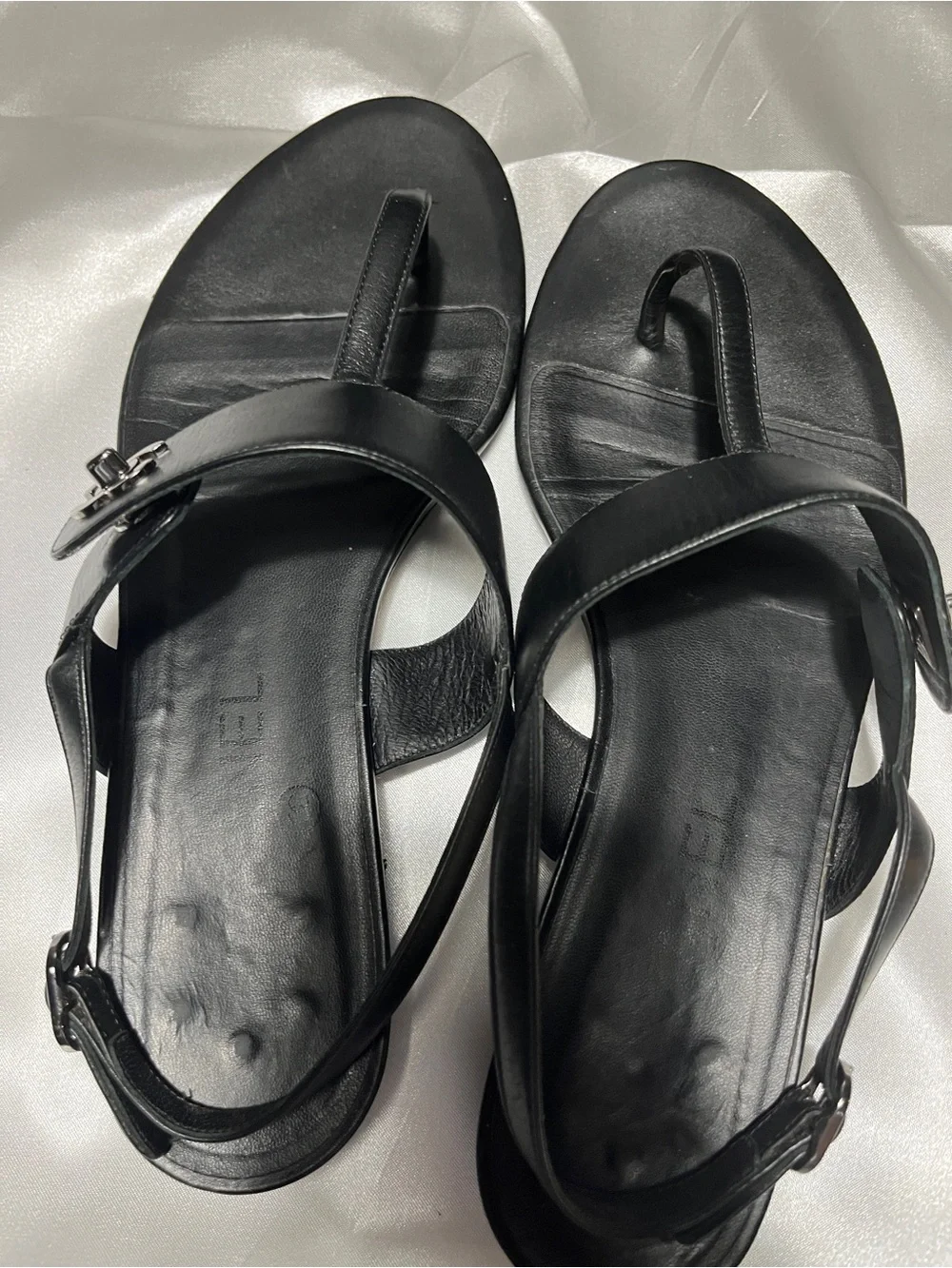 CHANEL Black Leather Thong Sandals with CC Medallion